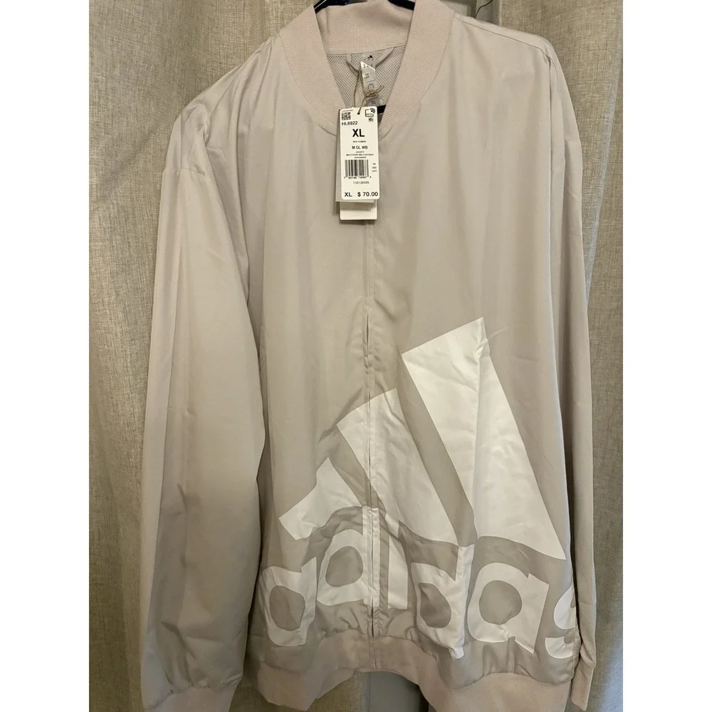 adidas Mens Essentials Giant Logo Windbreaker Alumina/White X-Large New tan
